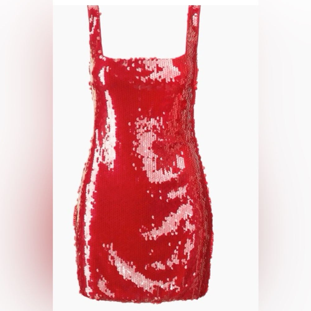 Staud Eclipse Red Sequin Sleeveless Dress - Picture 3 of 7